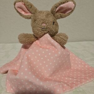 MTY International Brown Bunny Pink Rattle Security Blanket Lovey.